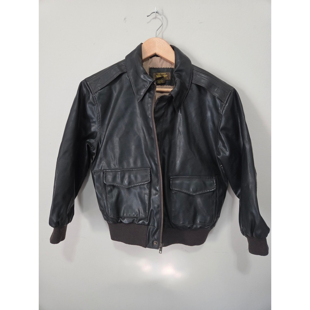 Air Force Landing Leathers Boys Brown Faux Leather Flight Bomber Jacket M 10/12